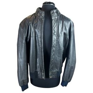 Vintage 80’s Saddlery Classic Black Leather Bomber Jacket Men’s Size 44